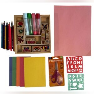 Children’s art bundle wooden rubber stamps IKEA stamps scissors stencils & more